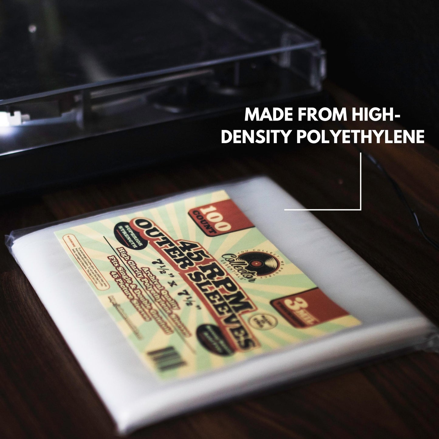100-Pack 45 RPM Vinyl Record Outer Sleeves - Clear, 3 Mil Thick Polyethylene Small 7" Inch Protective Storage Bags
