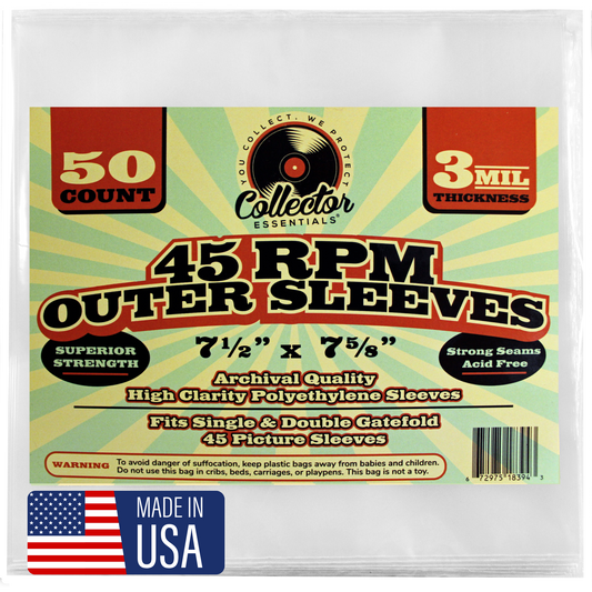 50-Pack 45 RPM Vinyl Record Outer Sleeves - Clear, 3 Mil Thick Polyethylene Small 7" Inch Protective Storage Bags (Copy)