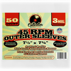 Collector Essentials 45 RPM outer sleeves, 7.5 x 7.625 inches, 3 mil polyethylene, 50 count