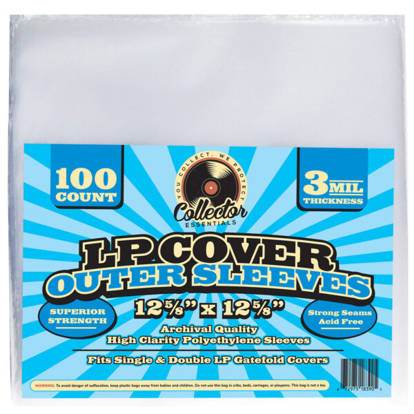 Collector Essentials LP vinyl record outer sleeves, 12 5/8 x 12 5/8 in, 3 mil polyethylene, 100 pack