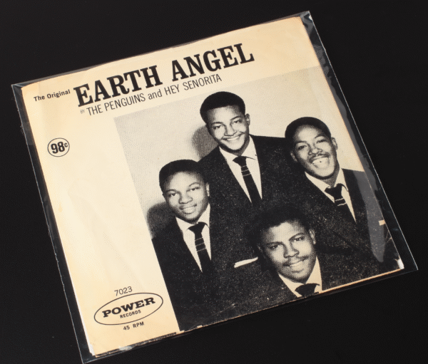 The Penguins “Earth Angel” 45 RPM single in a clear resealable outer sleeve